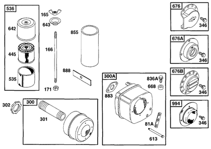Air Cleaner Grp, Muffler Grp Diagram and Parts List for 222417-0151-XX  Briggs and Stratton Engine